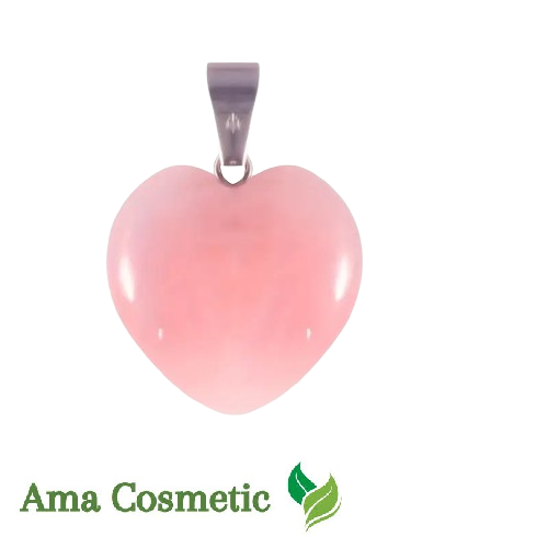 قلادة حجر الكوارتز الوردي الطبيعي بشكل قلب